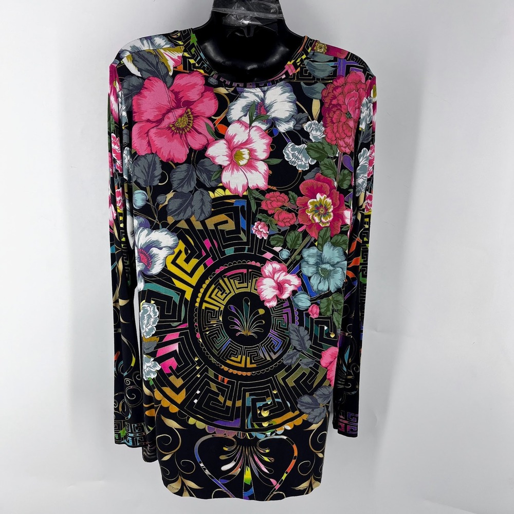 Johnny Was Women's Floral Greek Key Bamboo V-Neck Long Sleeve Top T11821 Size L - Picture 2 of 10